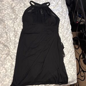 David's Bridal Elegant Black Halter Midi Dress